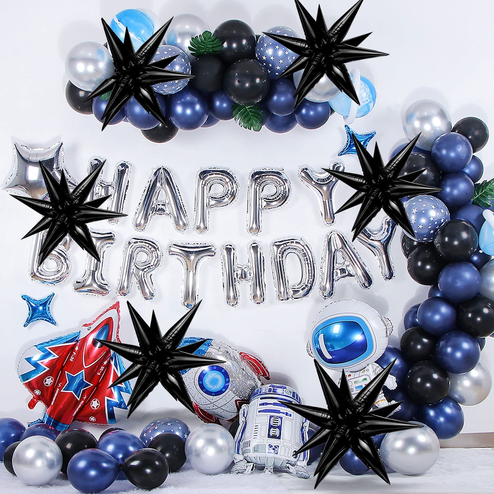 Black Star Balloons, 72 Pcs Big Black Starburst Foil Balloons, Spike Explosion Cone Mylar Balloons for Halloween Birthday Party Decorations Graduation