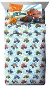 jay franco blaze and the monster machines off to the races twin size sheet set - 3 piece set super soft and cozy kid’s bedding - fade resistant microfiber sheets (official blaze product)