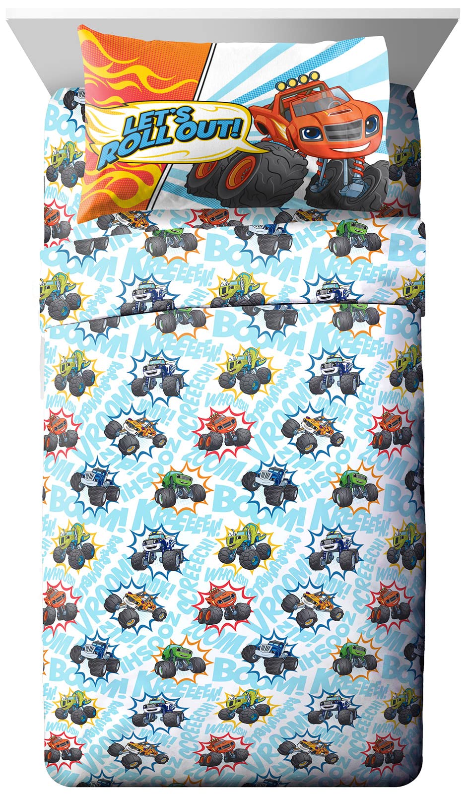 Jay Franco Blaze and The Monster Machines Off to The Races Twin Size Sheet Set - 3 Piece Set Super Soft and Cozy Kid’s Bedding - Fade Resistant Microfiber Sheets (Official Blaze Product)