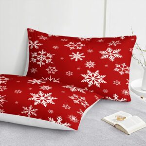 Snowflake Bedding Christmas Duvet Cover Set White Snowflake Red Christmas Printed Xmas Festival Bedding Set King 1 Duvet Cover 2 Pillowcases (King, Snowflake)