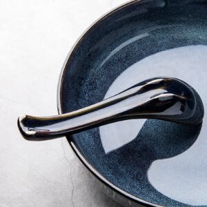 HUTNUOY Japanese Ramen Soup Spoons Asian Blue Ceramic Soup Spoon for Pho Dessert Noodle 5 Pcs