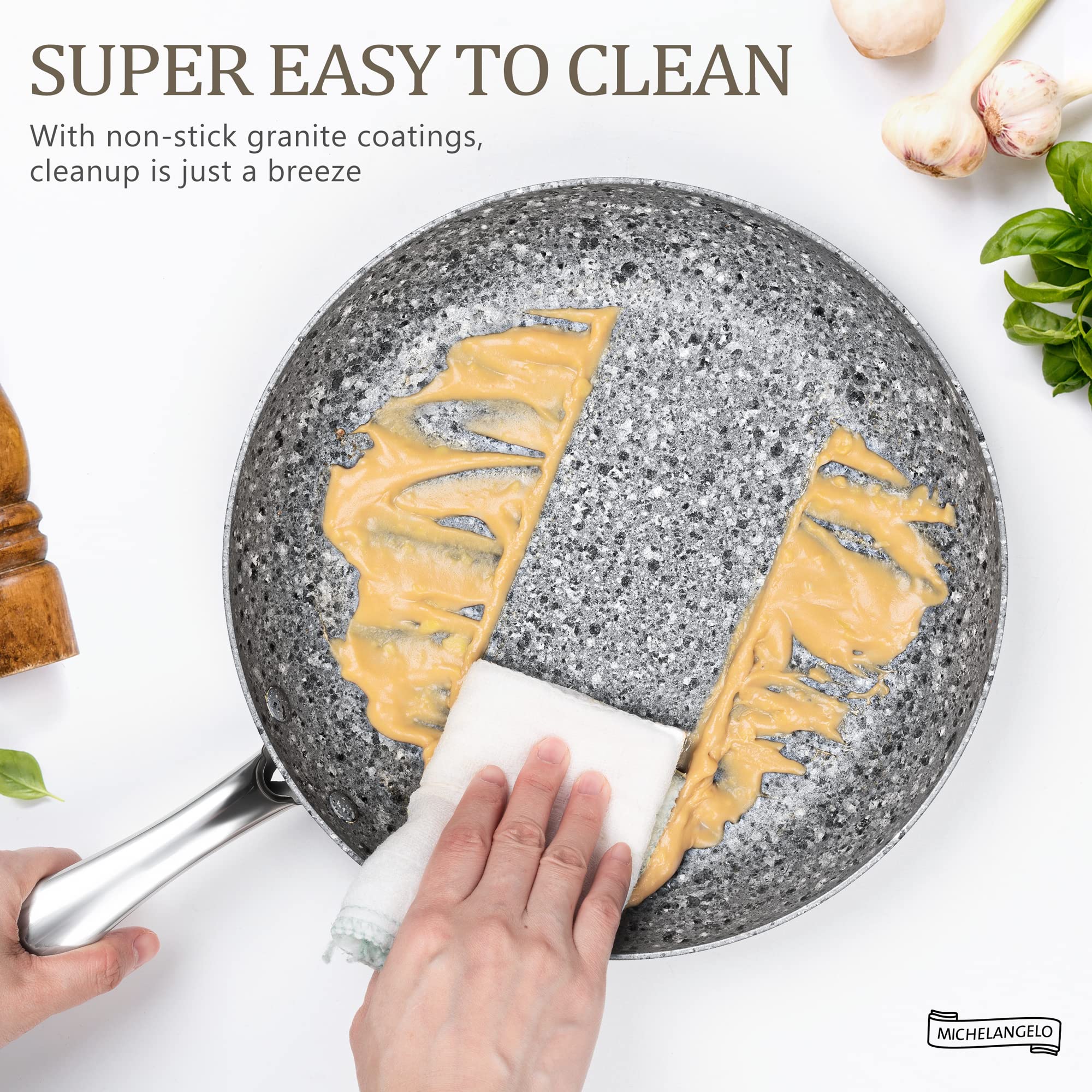 MICHELANGELO Frying Pan Set with Lid, 10" & 12" Stone Frying Pan Set with 100% APEO & PFOA-Free Non-Stick Coating, Granite Skillet Set with Lid, Nonstick Frying Pans 2 Piece