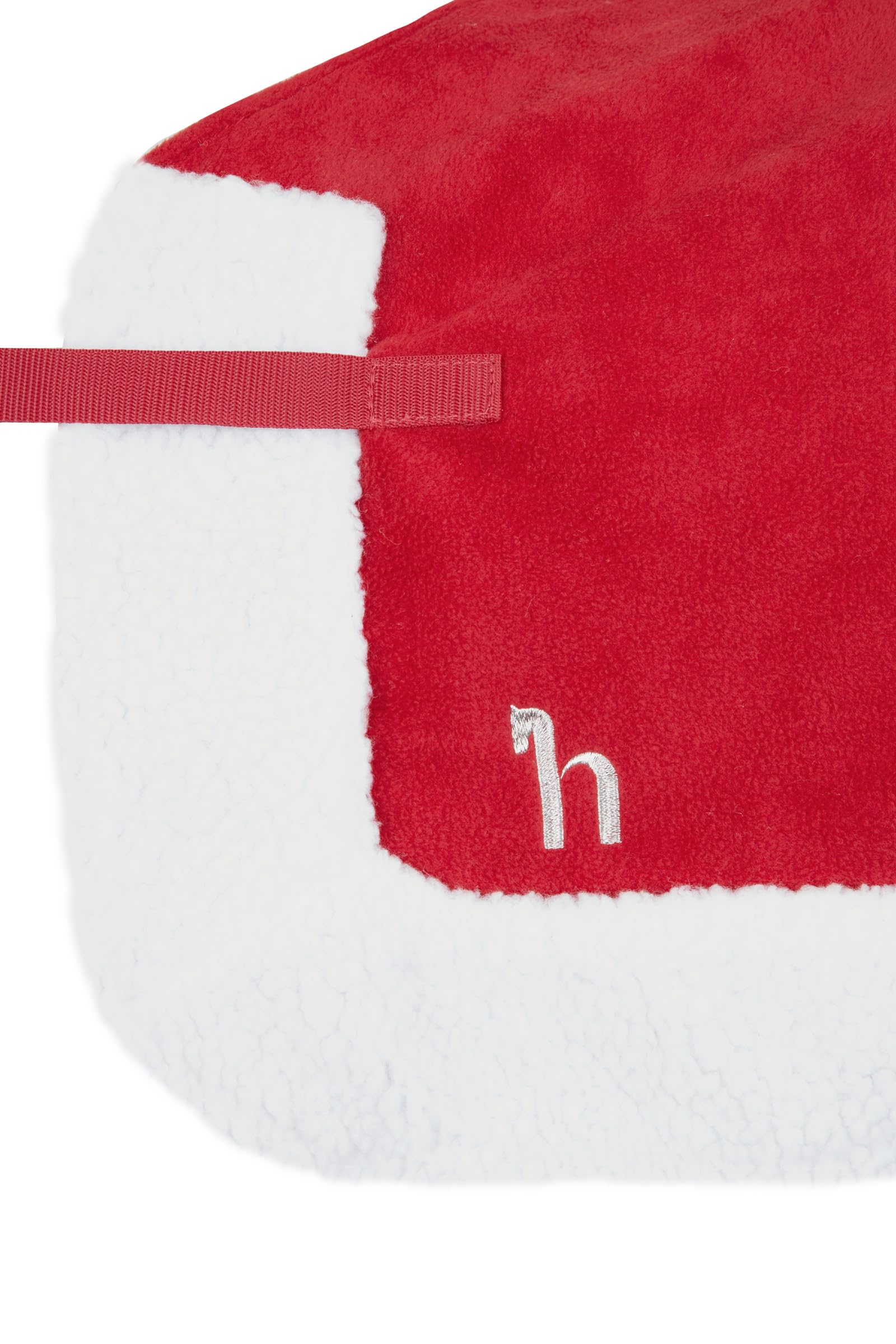 HORZE Santa Christmas Fleece Horse Quarter Sheet Riding Blanket with Faux Fur - Red - Pony