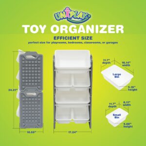 UNiPLAY Toy Organizer with 6 Removable Storage Bins, Multi-Bin Organizer for Books, Building Blocks, School Materials, Toys with Baseplate Board Frame (Gray)