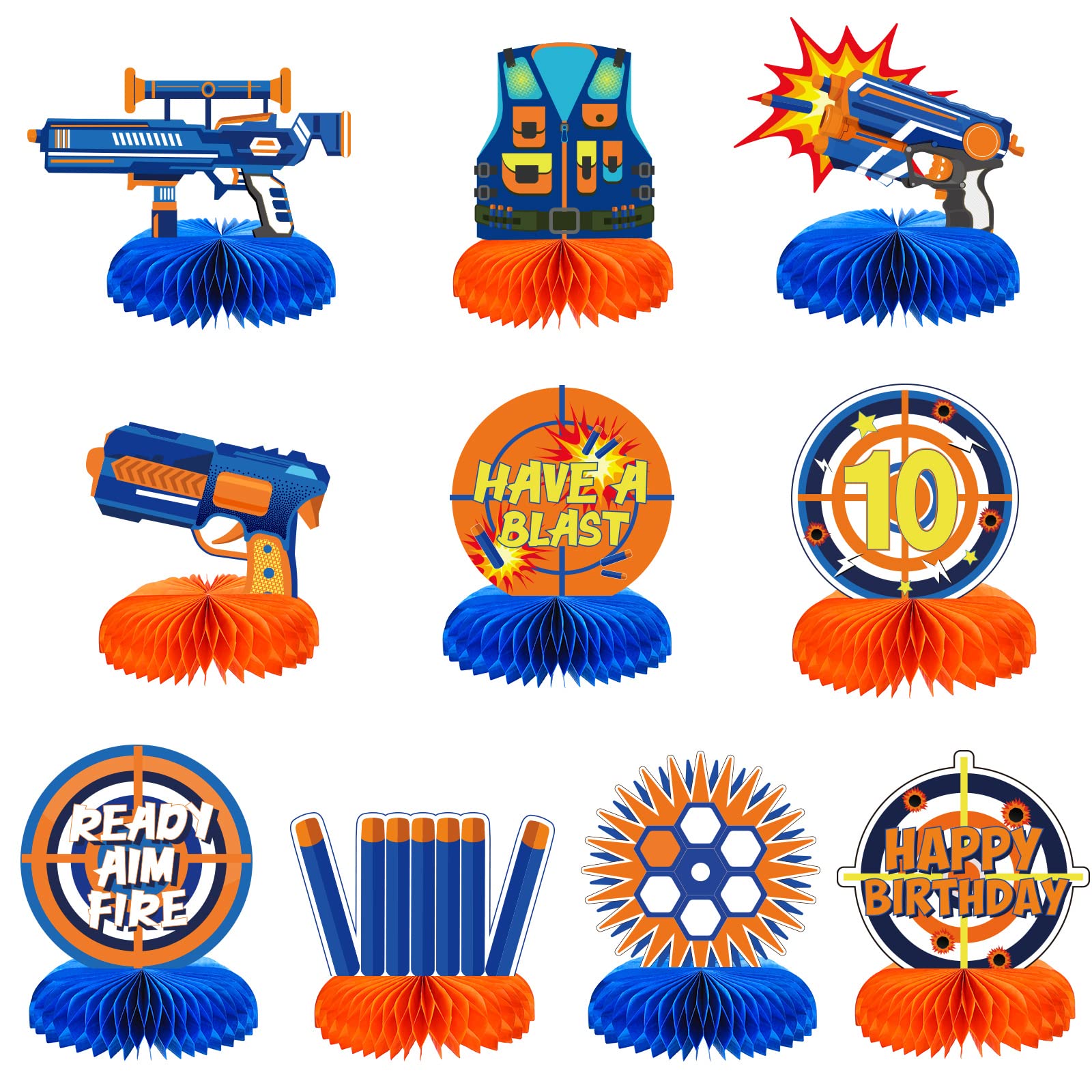 LINGXIU 10 Pieces Dart War Party Decorations Nerf Dart War Gun Party Honeycomb Centerpieces Birthday Party Table Toppers Double RZ0037 0