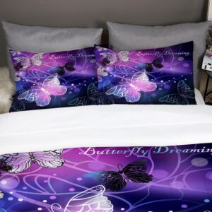 Sunnycitron 3D Purple Butterfly Bedding Twin Comforter Set Dreamy Butterfly Comforter Set for Girls and Women, Soft, Breathable, Fade Resistant 3 Piece- Includes 1 Comforter and 2 Pillowcase