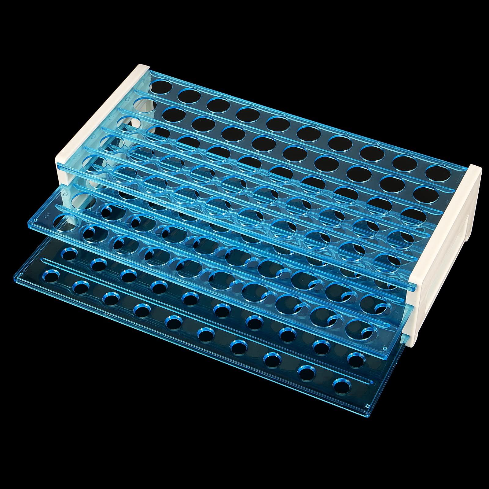 JAPCHET 6 Pack Plastic Test Tube Rack, 50 Holes Test Tube Rack Holder for 13/16mm Tubes, Detachable Stand Bracket Rack for Scientific Experiment, Party Favors, Decoration, Holds 50 Tubes, Blue