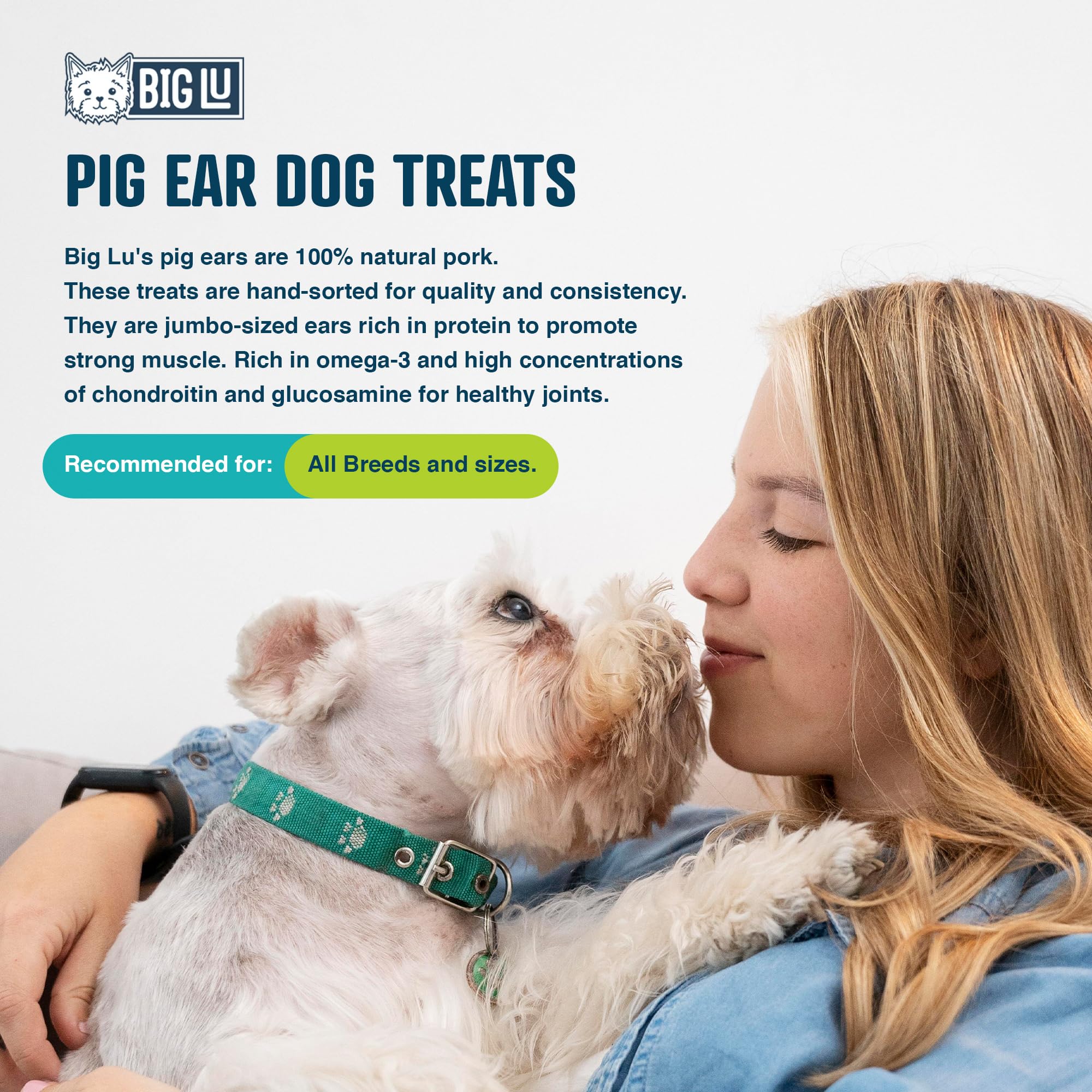 Big Lu – Pig Ear Dog Food, All Natural Pork Based Dog Treats, Single Ingredient Pig Ears for Dogs, Dog Chews Rich in Glucosamine and Chondroitin for Joint Health (12 Chews)