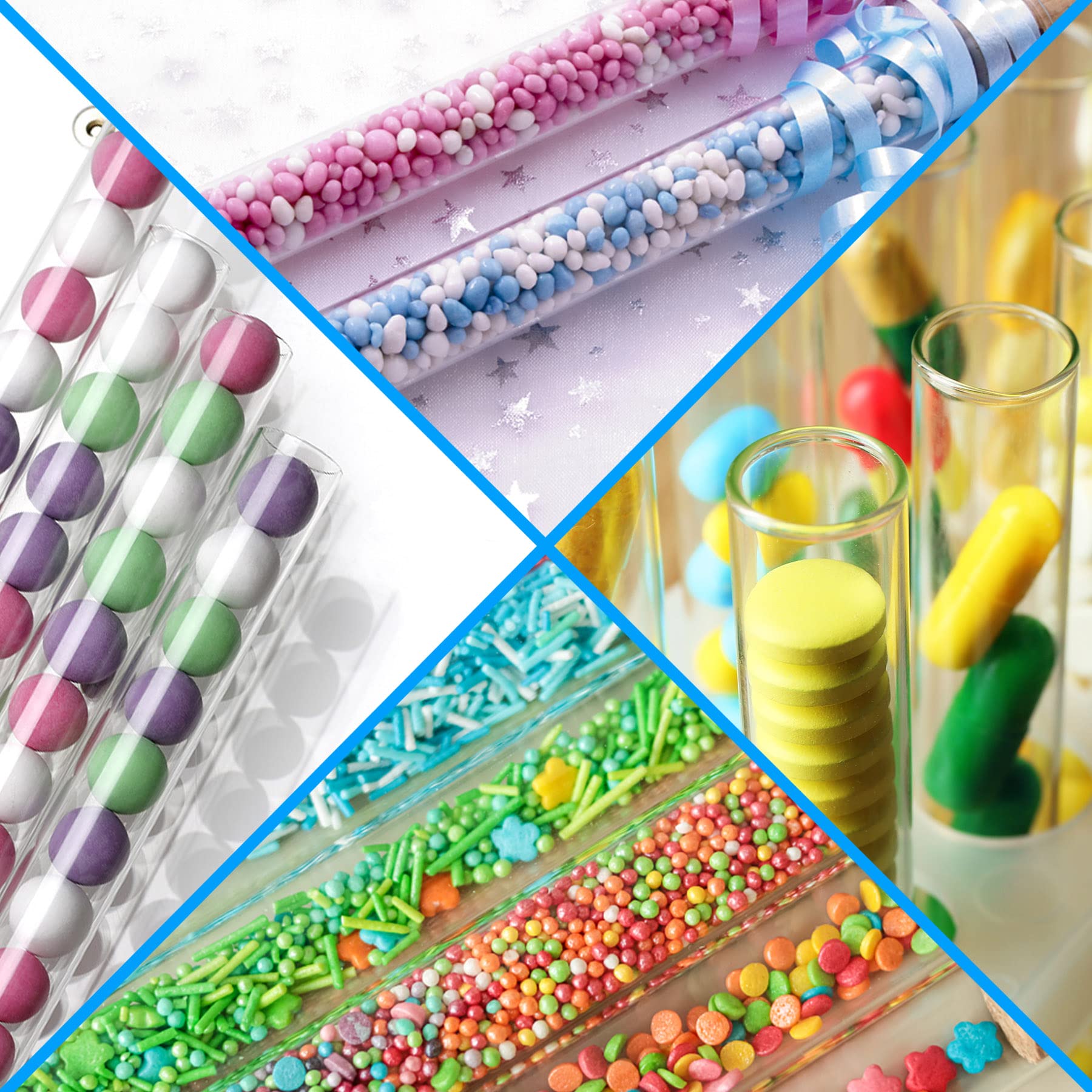 50 Pcs Test Tubes with Test Tube Rack 16x100mm (10ml) Plastic Test Tubes with Caps for Scientific Experiments Party Decoration Liquid Storage Candy Storage