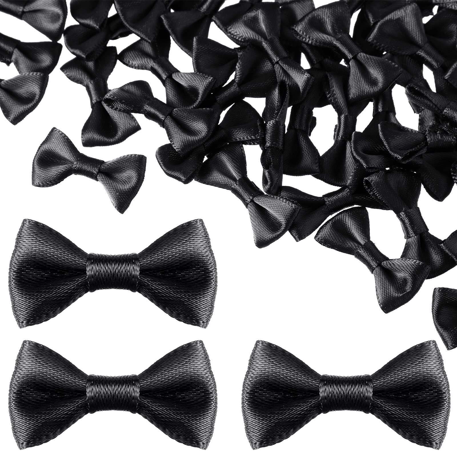 Dingion 100 Pieces Mini Satin Ribbon Black Bow Tie Wedding Flower Bows Soft Vintage Bows Bowknot for Treat Gift Wrapping Crafts Sewing Scrapbook Baby Shower Wedding Christmas Party Dress Hair