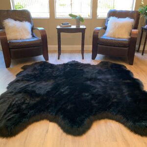 LAMBZY Faux Sheepskin Super Soft Hypoallergenic Silky Shag Rug for Living Room, Kids Room, Sofa (Sexto 6 Pelts 6'x6', Black)