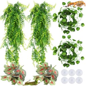 pietypet terrarium reptile plants, reptile hanging plant vines artificial leaves reptile hide, leopard gecko tank accessories, terrarium decorations for bearded dragon lizard snake geckos chameleon