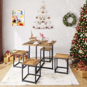 Yaheetech 5 Piece Dining Table & Chair Set - Compact Wood Table Sets Home Furniture for Kitchen Dining Room Small Space -Rustic Brown