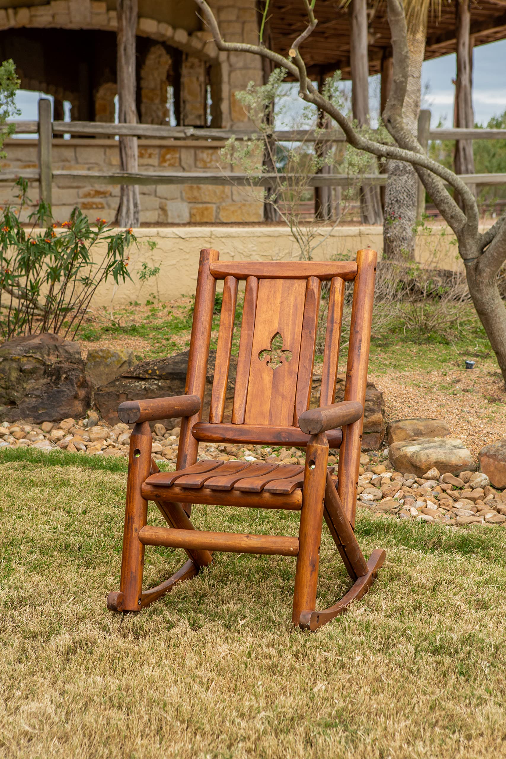 Leigh Country Amberlog Single Rocker with Fleur-De-Lis Cutout Rocking Chair, Brown