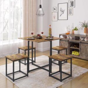 Yaheetech 5 Piece Dining Table & Chair Set - Compact Wood Table Sets Home Furniture for Kitchen Dining Room Small Space -Rustic Brown