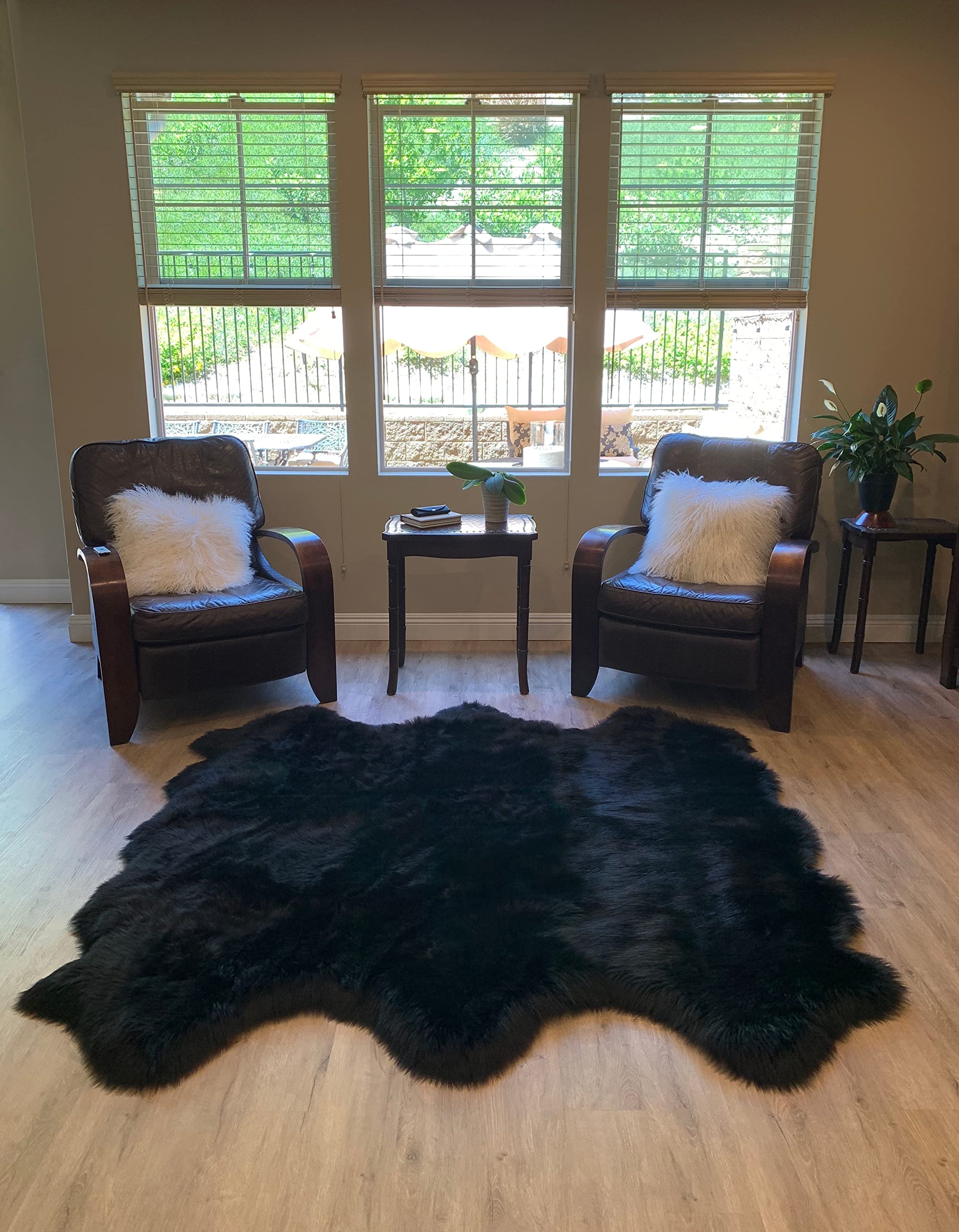 LAMBZY Faux Sheepskin Super Soft Hypoallergenic Silky Shag Rug for Living Room, Kids Room, Sofa (Sexto 6 Pelts 6'x6', Black)