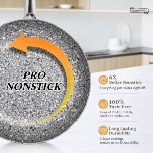 MICHELANGELO Frying Pan Set with Lid, 10" & 12" Stone Frying Pan Set with 100% APEO & PFOA-Free Non-Stick Coating, Granite Skillet Set with Lid, Nonstick Frying Pans 2 Piece