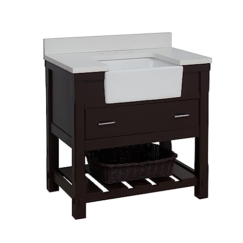 Charlotte 36-inch Farmhouse Bathroom Vanity (Quartz/Chocolate): Includes Chocolate Cabinet with Stunning Quartz Countertop and White Ceramic Apron Sink