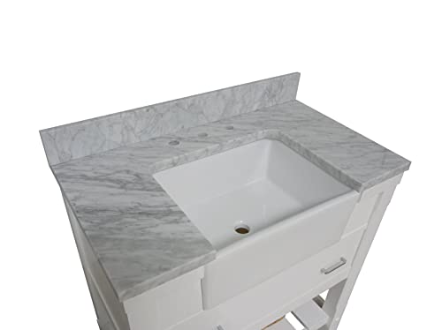 Charlotte 36-inch Farmhouse Bathroom Vanity (Carrara/White): Includes White Cabinet with Authentic Italian Carrara Marble Countertop and White Ceramic Apron Sink