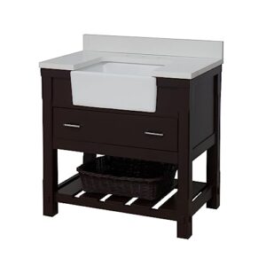 Charlotte 36-inch Farmhouse Bathroom Vanity (Quartz/Chocolate): Includes Chocolate Cabinet with Stunning Quartz Countertop and White Ceramic Apron Sink