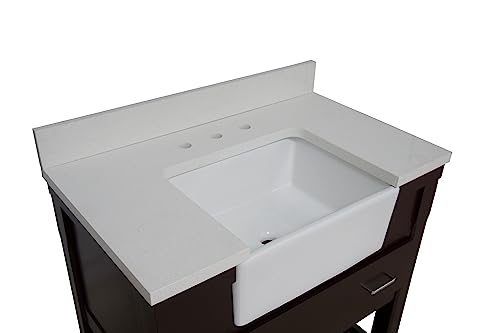 Charlotte 36-inch Farmhouse Bathroom Vanity (Quartz/Chocolate): Includes Chocolate Cabinet with Stunning Quartz Countertop and White Ceramic Apron Sink