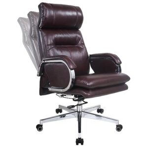 huaur genuine leather modern executive chair high-back support 90 to 150 degrees tilt and upholstered home desk chair with base 400lb capacity swivel computer office chair (brown)