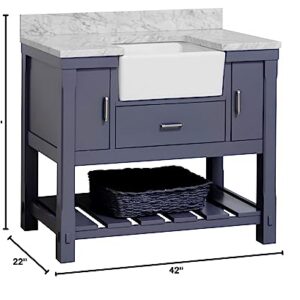 Charlotte 42-inch Farmhouse Bathroom Vanity (Carrara/Marine Gray): Includes Marine Gray Cabinet with Authentic Italian Carrara Marble Countertop and White Ceramic Apron Sink