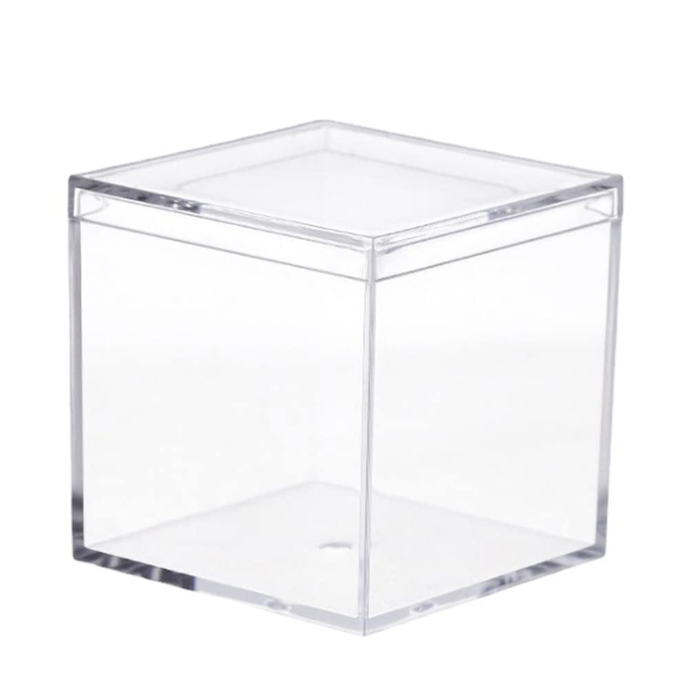 Teensery 4 Pcs Clear Plastic Cube Box Small Square Storage Container with Lid for Beads Candy Jewelry Small Items, 45x45x45mm