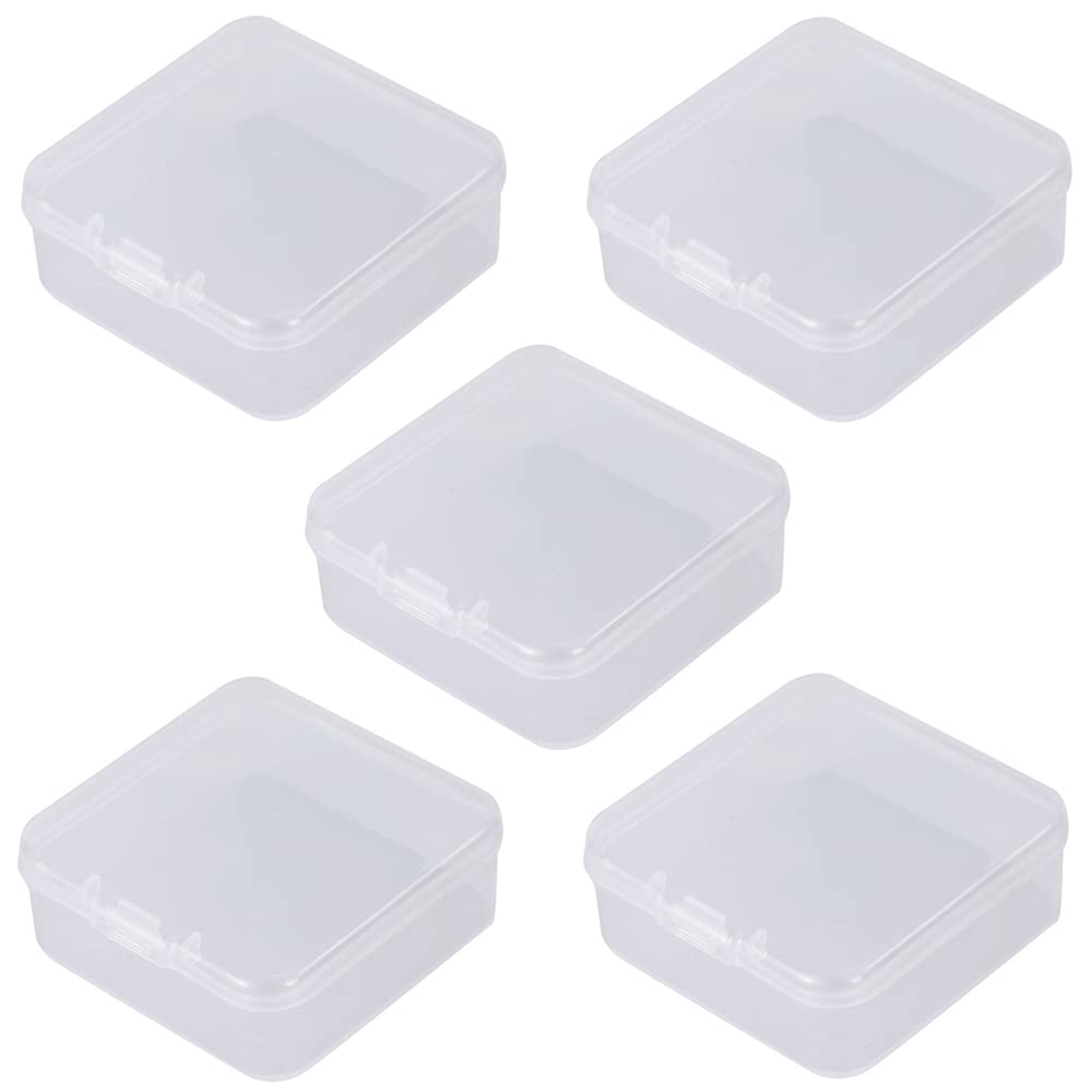 5 Pack Square Storage Box with Hinged Lid, 2.2x2.2x0.8inches Transparent Storage Containers for Accessories, Beads, Crafts and Screws, Classified Storage to Keep The House Tidy