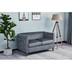 Kingway Furniture Avin Velvet Nail Head Livingroom Loveseat in Gray