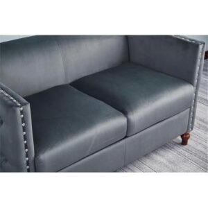 Kingway Furniture Avin Velvet Nail Head Livingroom Loveseat in Gray