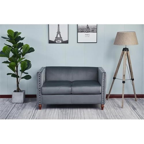 Kingway Furniture Avin Velvet Nail Head Livingroom Loveseat in Gray