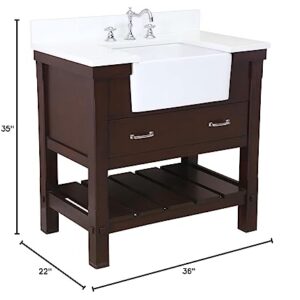 Charlotte 36-inch Farmhouse Bathroom Vanity (Quartz/Chocolate): Includes Chocolate Cabinet with Stunning Quartz Countertop and White Ceramic Apron Sink