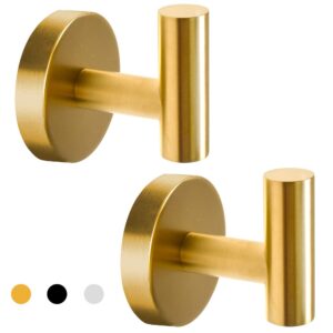 vuzvuv 2 pack gold towel hook for wall modern bathroom kitchen coat robe clothes hook for wall holder waterproof brushed gold sus304 stainless steel hooks