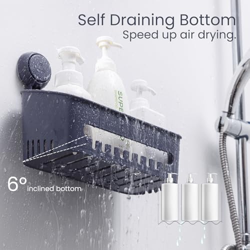 TAILI Shower Caddy Drill-Free with Vacuum Suction Cup Removable Shower Shelf Storage Basket for Shampoo & Toiletries, Kitchen Bathroom Bedroom Organizer Gray