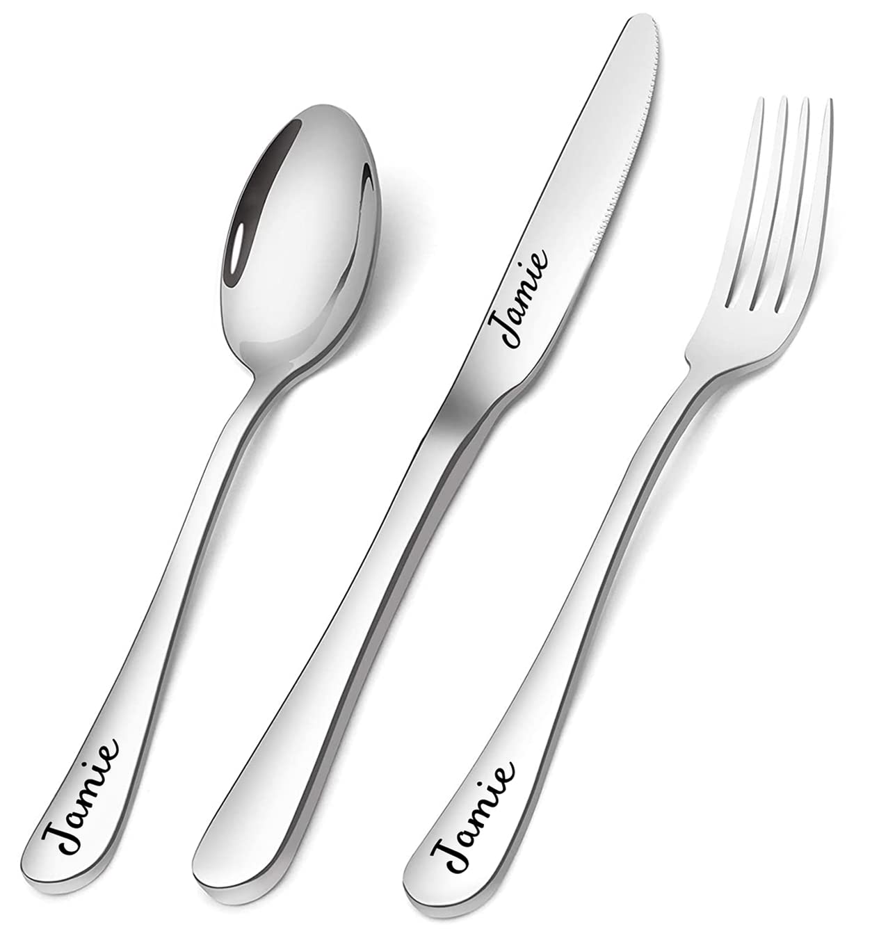 AIPNIS Custom Flatware Set,Personalized Engraving Name Dinner Forks/Knives/Spoons Stainless Steel Flatware,Customized Birthday Christmas Gift