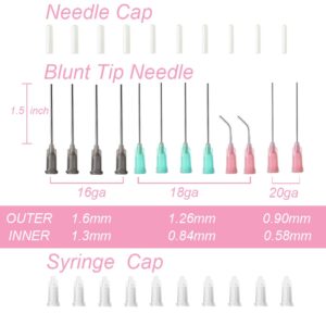 Injection Syringe 5ml Blunt Tip Syringes Luer Lock 16Ga 18Ga 20Ga Blunt Needle with Caps, for Epoxy Resin Oil Glue Ink Injector Craft Paint Industrial adhesives sealants lubricants Lab Science