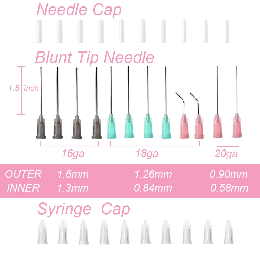 Injection Syringe 5ml Blunt Tip Syringes Luer Lock 16Ga 18Ga 20Ga Blunt Needle with Caps, for Epoxy Resin Oil Glue Ink Injector Craft Paint Industrial adhesives sealants lubricants Lab Science