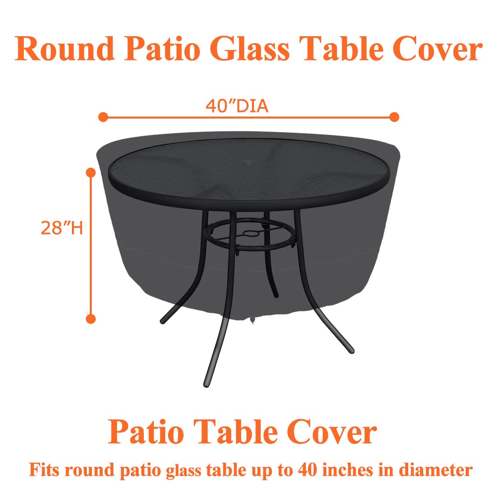 Cozzka 40 inch Round Patio Glass Top Table Cover Heavy Duty Waterproof Patio Table Cover for Round Dining Table