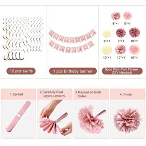 GuoZhiXin Rose Gold 13th Birthday Party Decors , Rose gold Glittery Happy 13th Birthday Banner,Poms,Sparkling Hanging Swirls Kit for 13th Birthday Party Supplies