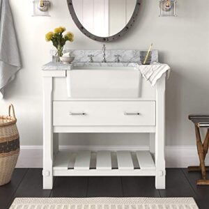 Charlotte 36-inch Farmhouse Bathroom Vanity (Carrara/White): Includes White Cabinet with Authentic Italian Carrara Marble Countertop and White Ceramic Apron Sink