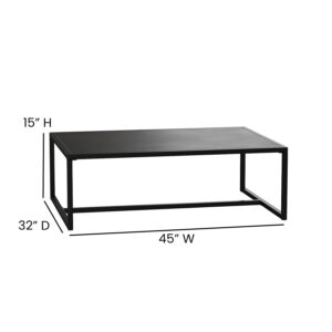 Flash Furniture Brock Commercial Grade Steel Modern Patio Coffee Table, Rectangular Outdoor Coffee Table with Textured Top and Square Leg Frame, Black