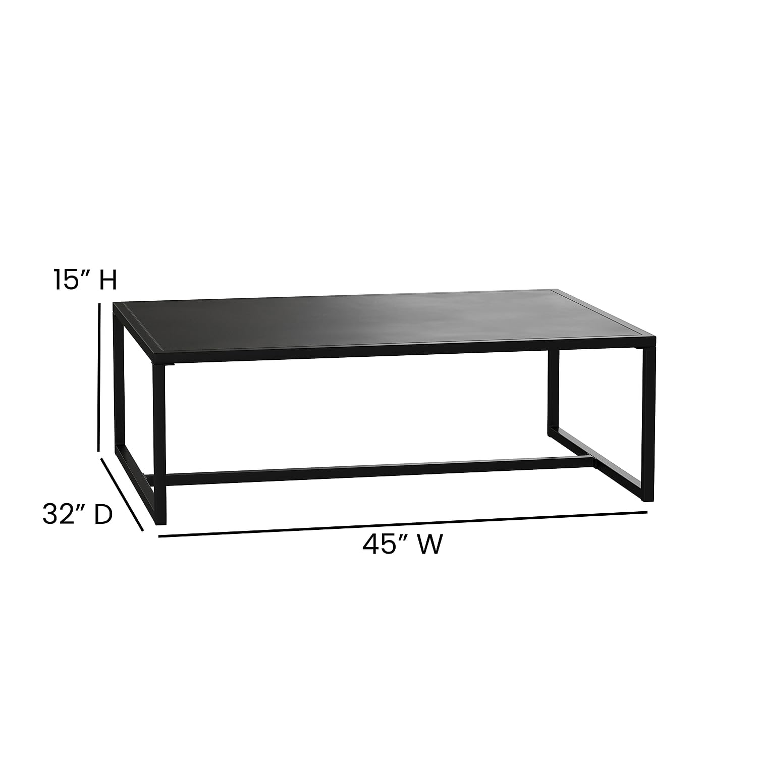 Flash Furniture Brock Commercial Grade Steel Modern Patio Coffee Table, Rectangular Outdoor Coffee Table with Textured Top and Square Leg Frame, Black