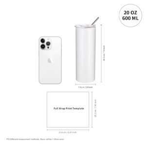 PYD Life 24 Pack Sublimation Tumbler Blanks Skinny 20 OZ White Straight Bulk Stainless Steel Tumbler with Metal Straw and Lid for Tumbler Heat Press Machine Sublimation Print