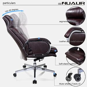 HUAUR Genuine Leather Modern Executive Chair High-Back Support 90 to 150 Degrees Tilt and Upholstered Home Desk Chair with Base 400LB Capacity Swivel Computer Office Chair (Brown)