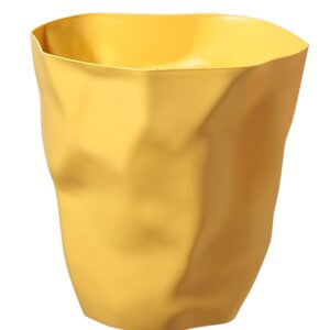 Happiness Decoration Creativity Plastic Small Trash Can Wrinkle Living Room Wastebasket for Narrow Spaces Garbage Can Waste Container Bedroom,Bathroom,Kitchen,Office (Yellow), 4 Gallon