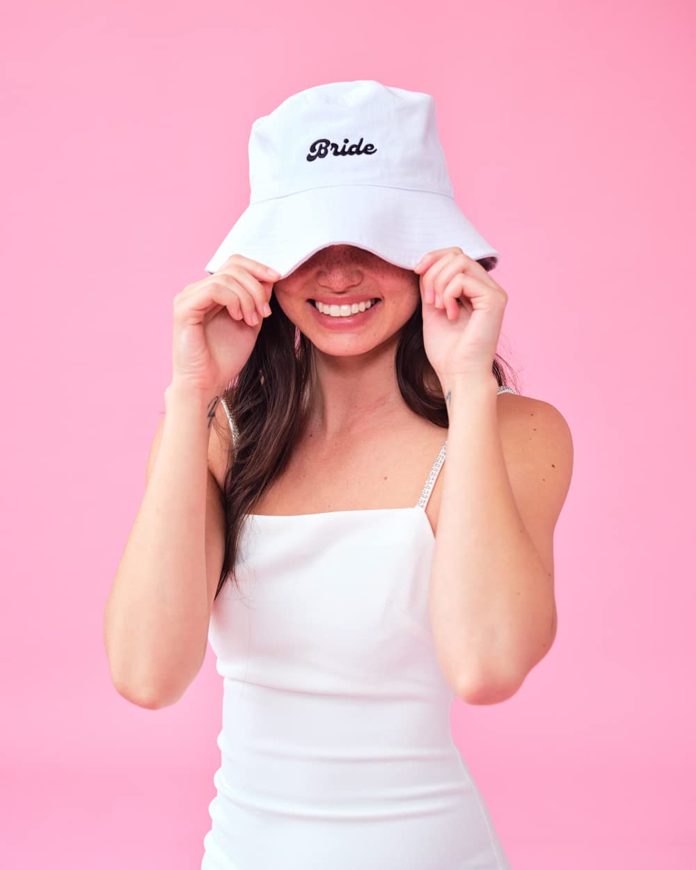 xo, Fetti Bachelorette Party Decorations White Bride Bucket Hat | Bridal Gift, White and Black Embroidered, Cotton, Engagement