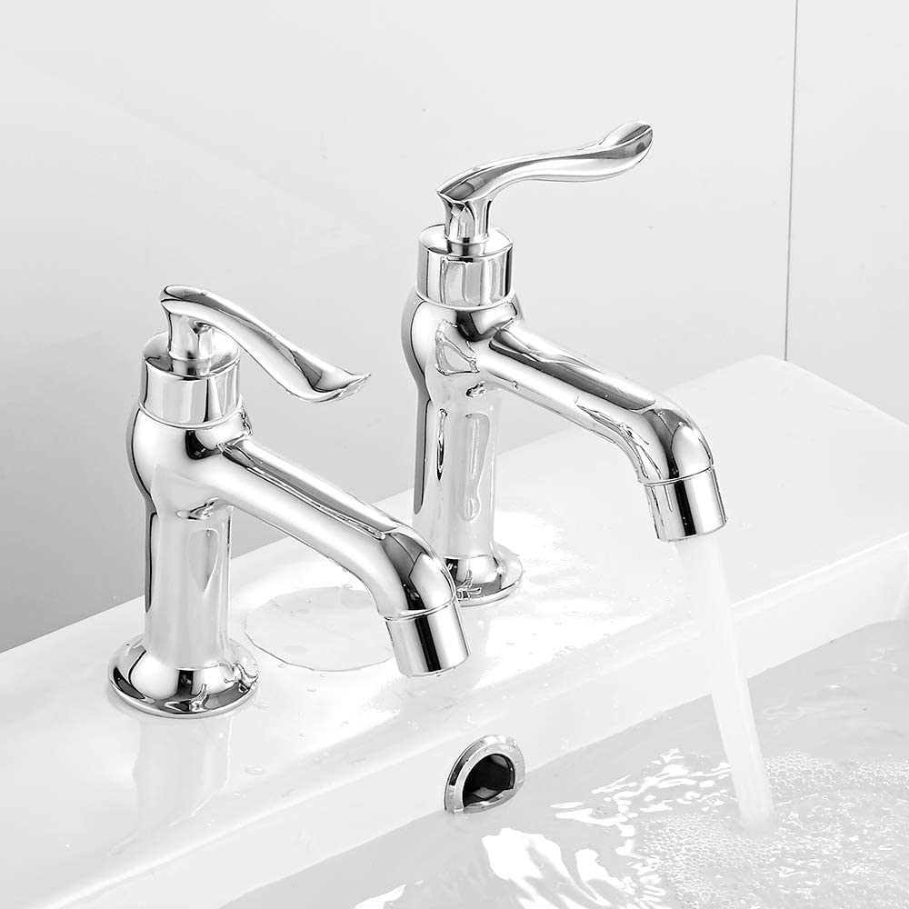 Bathtub Basin Pillar Taps Pair Plating Single Cold and Hot