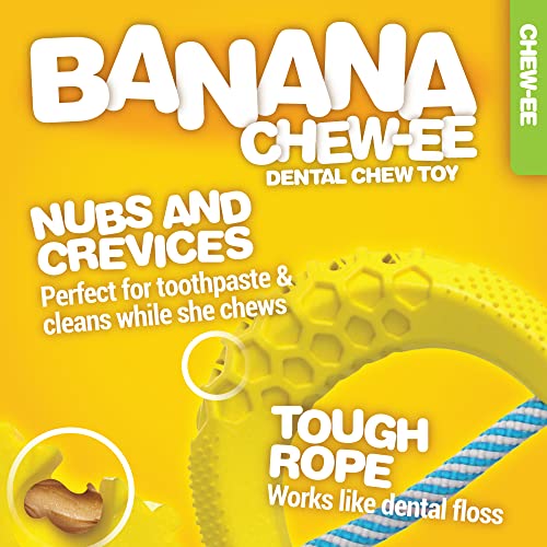 JW Pet CHEW-EE Dental Dog Chew Toy; Cleans Your Pet's Teeth and Gums As They Play; Add Their Favorite Flavors, Banana,Yellow