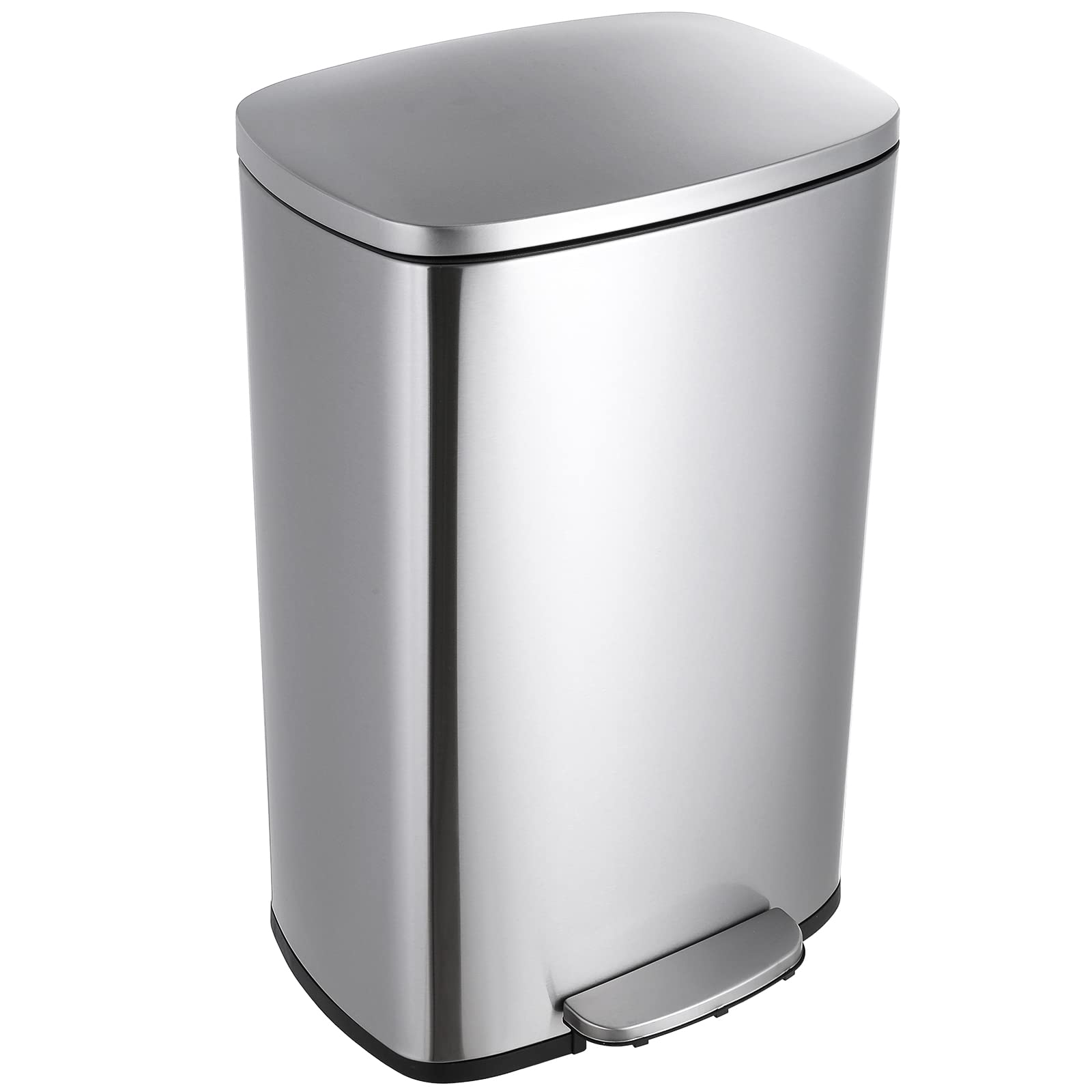 Increkid 13.2 Gallon Trash Can, Stainless Steel Kitchen Garbage Bin with Inner Buckets and Hinged Lid, Rectangular Step on Dustbin, Soft-Close, Airtight for Home Office Bathroom Mall（50 L） (Silver)